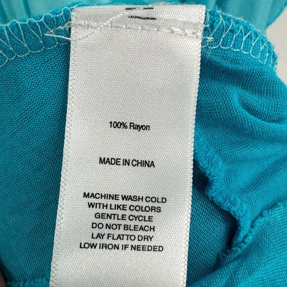 Oso Casuals 3X Turquoise Blue Rayon Ruffle Tiered Layer Short Sleeve Top Tunic - Picture 6 of 7